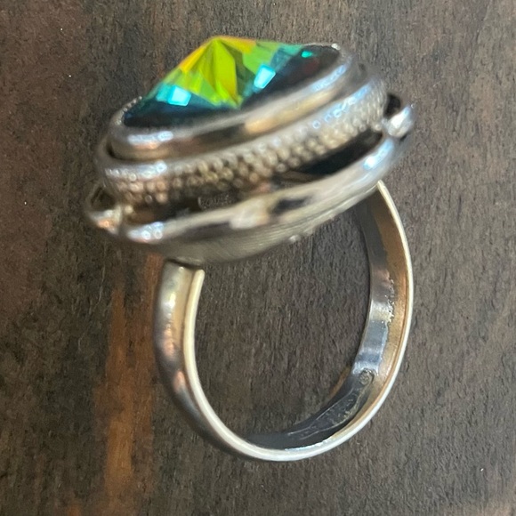 Vintage Whiting & Davis Mid-Century Watermelon Rainbow Glass Gold Ring Size 12 - Picture 9 of 12